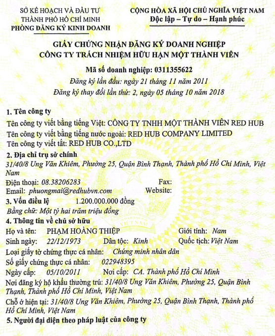 CÔNG TY TNHH MỘT THÀNH VIÊN RED HUB