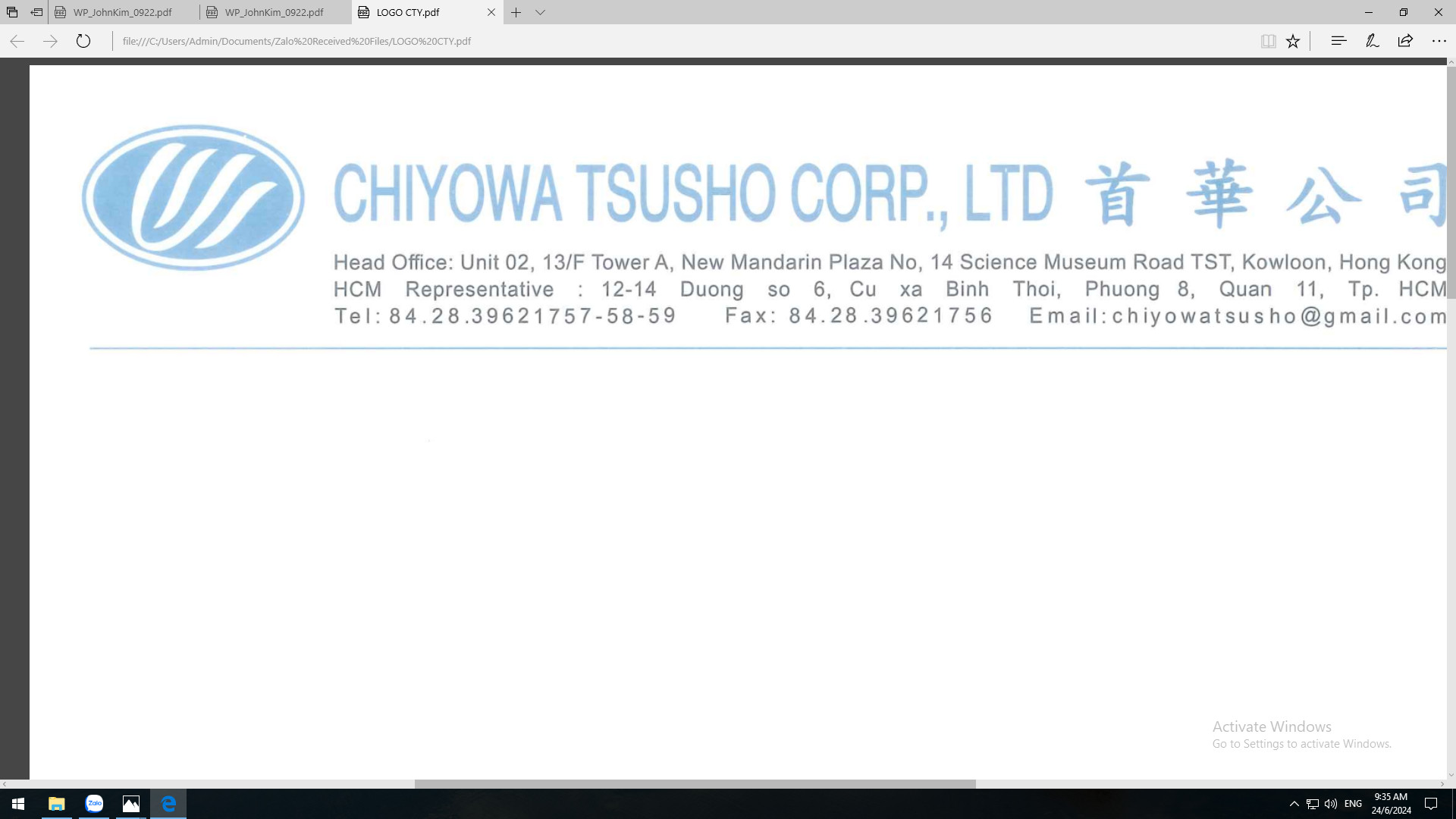 VĂN PHÒNG ĐẠI DIỆN CHIYOWA TSUSHO CORPORATION LIMITED TẠI THÀNH PHỐ HỒ CHÍ MINH